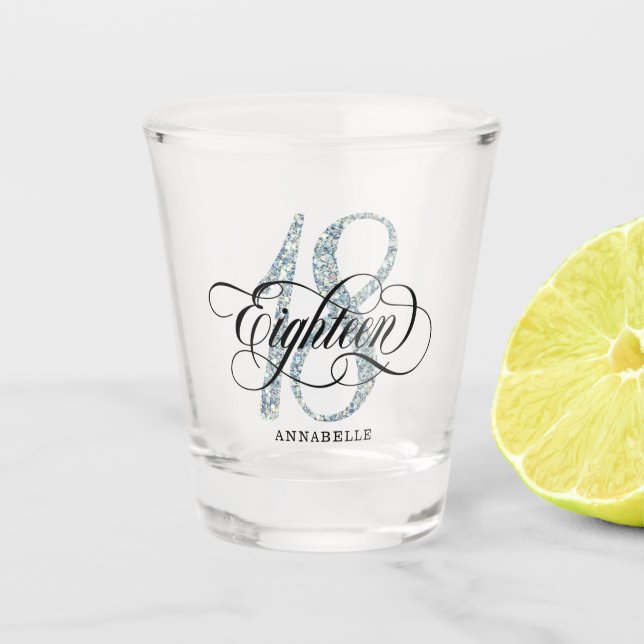 Vaso De Chupito Purpurina Silver Faux 18th Birthday (Anverso)