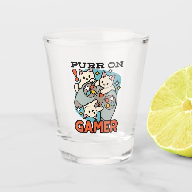 Vaso De Chupito Purr on Gamer - Diseño de juegos para gatos (Anverso)
