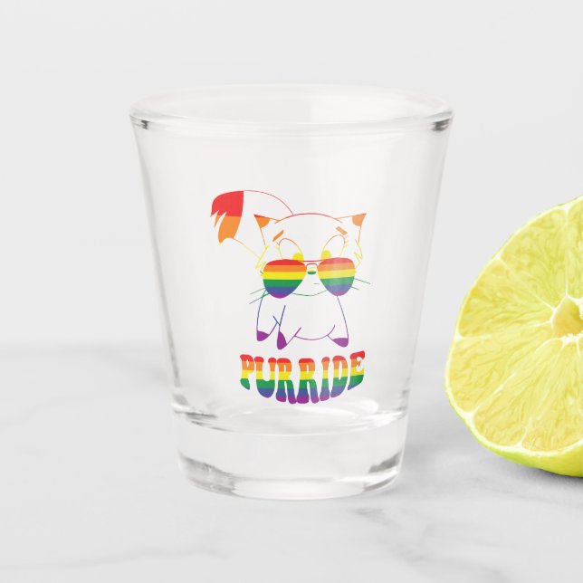 Vaso De Chupito Purride | Gato gay lindo | Lesbiana | Arcoiris (Anverso)