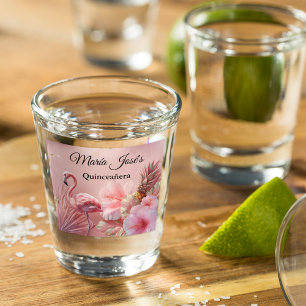 Vaso De Chupito Quinceañera Flamenco Tropical personalizado