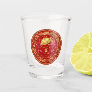 Vaso De Chupito Rata zodiaca china roja/dorada ID542