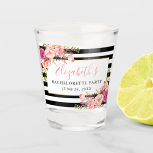 Vaso De Chupito Rayado floral del rosa del fiesta de Bachelorette