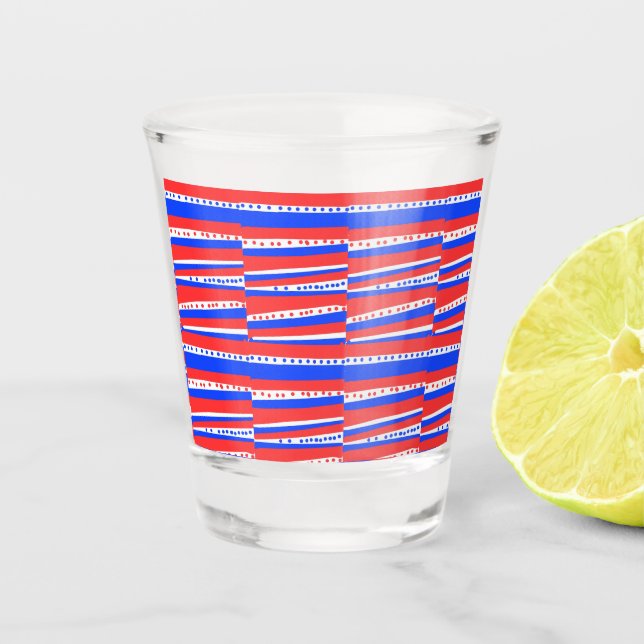 Vaso De Chupito Rayas de los círculos azules rojos (Anverso)