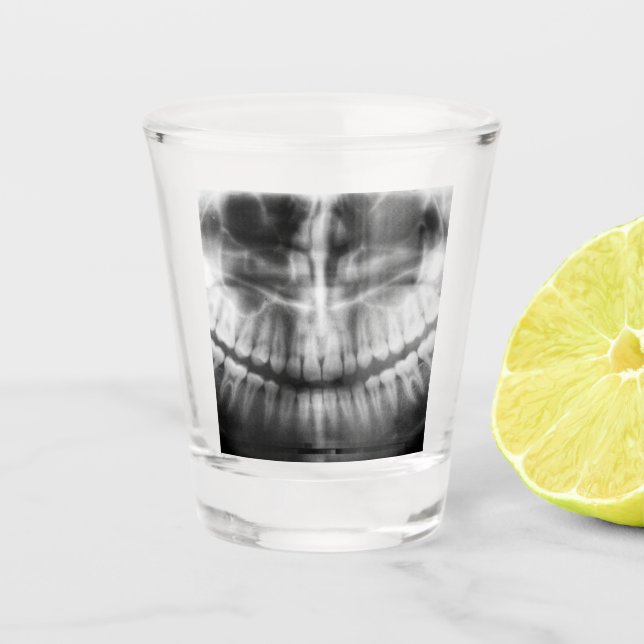 Vaso De Chupito Rayos X Dientes Boca Sonríe Negro y Blanco (Anverso)