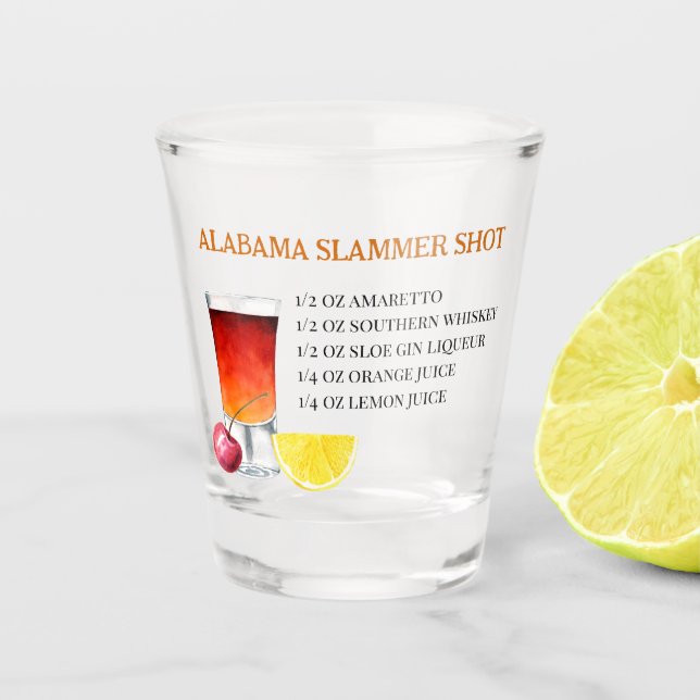 Vaso De Chupito Receta de Bebida de un Tiro Alabama Slammer (Anverso)