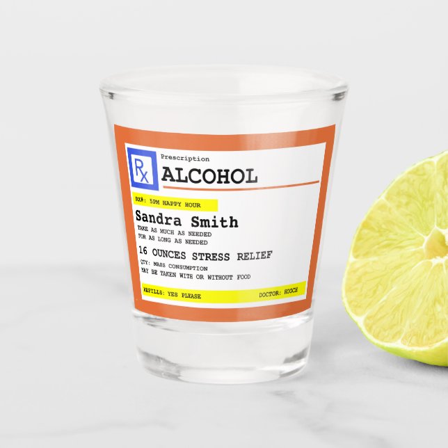 Vaso De Chupito Receta personalizada Alcohol cómico  (Anverso)