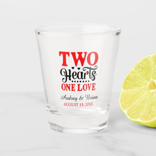 Vaso De Chupito Recuerdo de boda Dos Corazones Un Amor (Anverso)