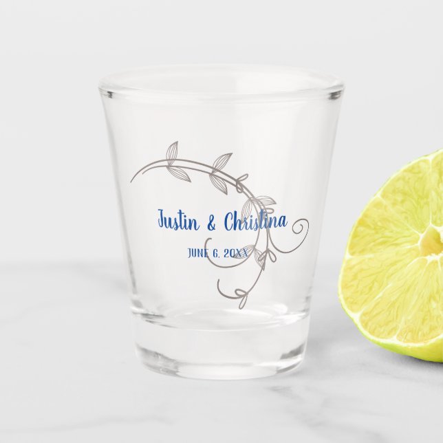 Vaso De Chupito Recuerdo de boda personalizable hojas modernas (Anverso)