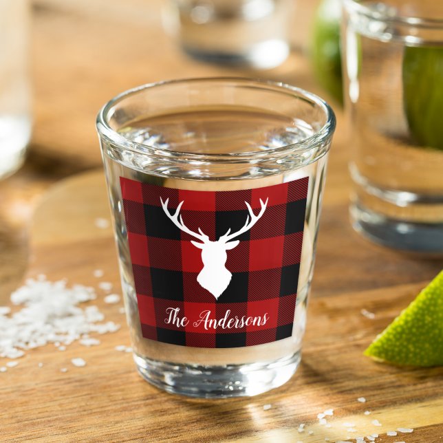Vaso De Chupito Red Buffalo Plaid & Deer | Entrega de nombre perso (Subido por el creador)