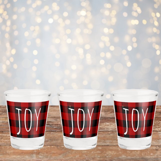 Vaso De Chupito Red Buffalo Plaid & Joy | Feliz feriado (Subido por el creador)