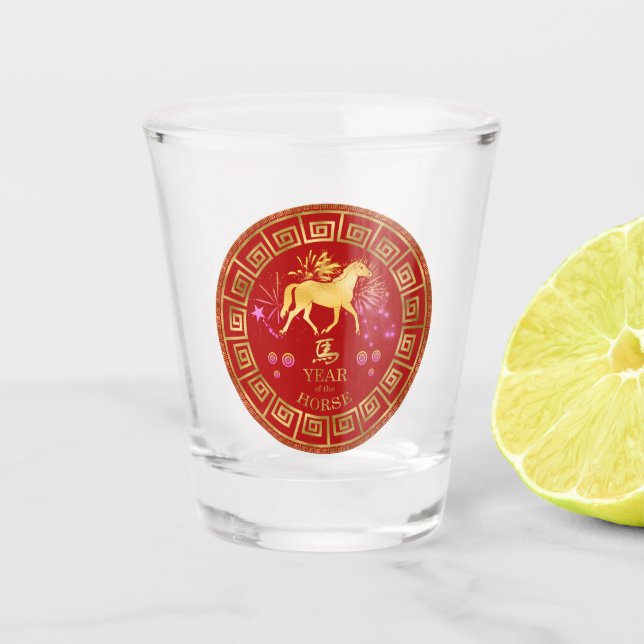 Vaso De Chupito Red de caballo zodiaco chino/ID de oro 542 (Anverso)