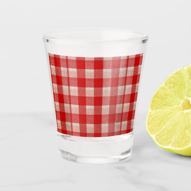 Vaso De Chupito Red Gingham Checkered Pattern Burlap Look (Anverso)