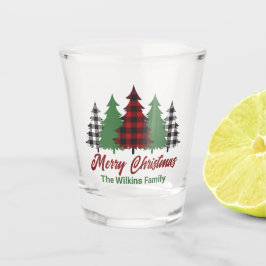 Vaso De Chupito Red Plaid Merry Christmas Trees Personalizado Fies