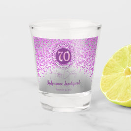 Vaso De Chupito Regalo de cumpleaños 70 Purpurina rosado y platead