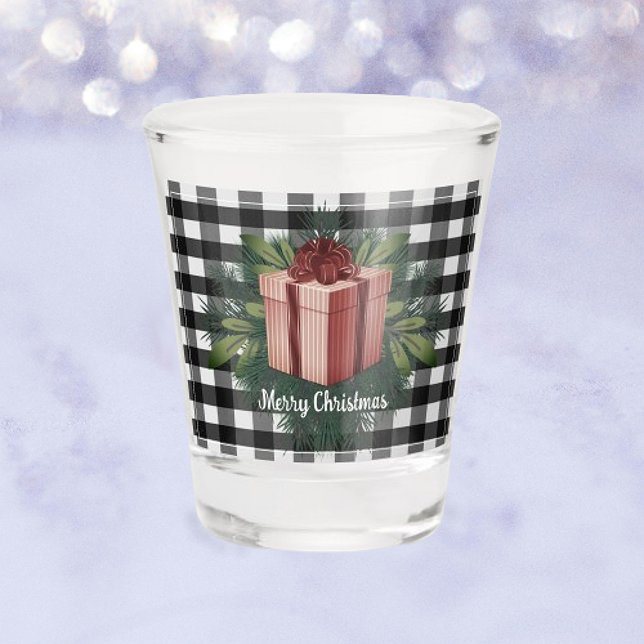 Vaso De Chupito Regalo de los Navidades de Buffalo Plaid | Vacacio (Red Buffalo Plaid Christmas Gift Holiday Shot Glass)