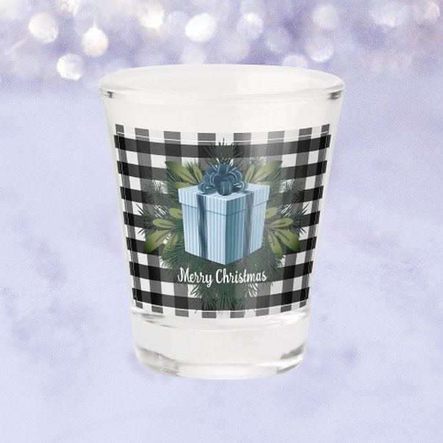 Vaso De Chupito Regalo de los Navidades de Buffalo Plaid | Vacacio (Blue Buffalo Plaid Christmas Gift Holiday Shot Glass)