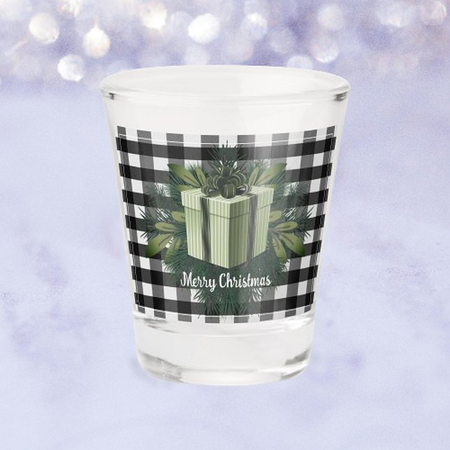 Vaso De Chupito Regalo de los Navidades de Buffalo Plaid | Vacacio (Green Buffalo Plaid Christmas Gift Holiday Shot Glass)