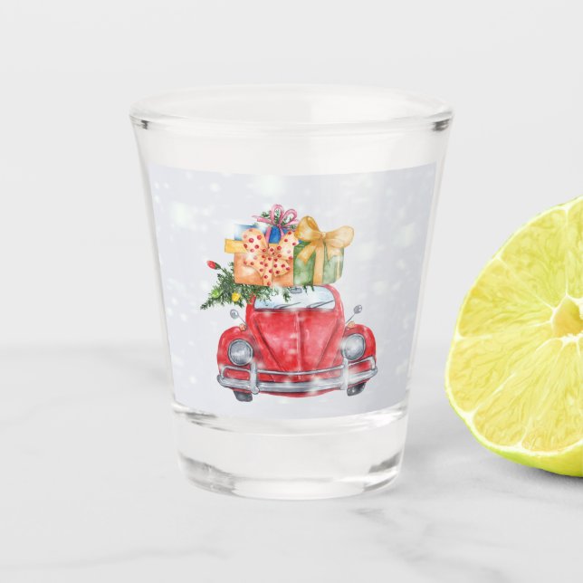 Vaso De Chupito Regalos y árboles de los Navidades de coches rojos (Anverso)