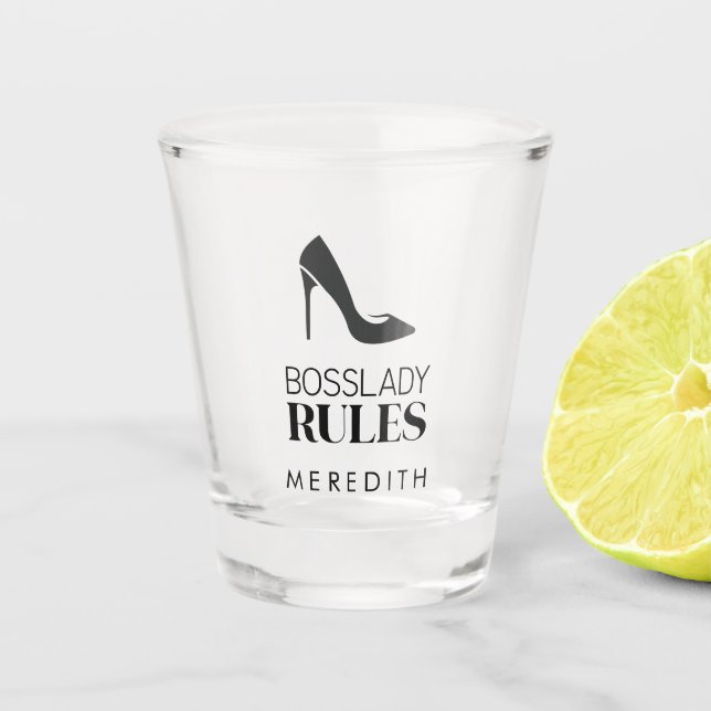 Vaso De Chupito Reglas de Stiletto de Jefa Personalizadas (Anverso)