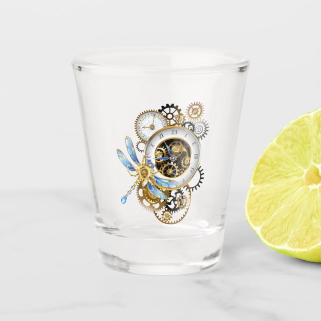 Vaso De Chupito Reloj de vapor con libélula mecánica (Anverso)