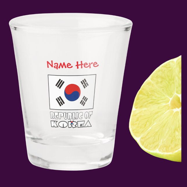 Vaso De Chupito República de Corea Bandera surcoreana roja persona (South Korean Flag on shot glass with words REPUBLIC OF KOREA below. Add name in red text above.)
