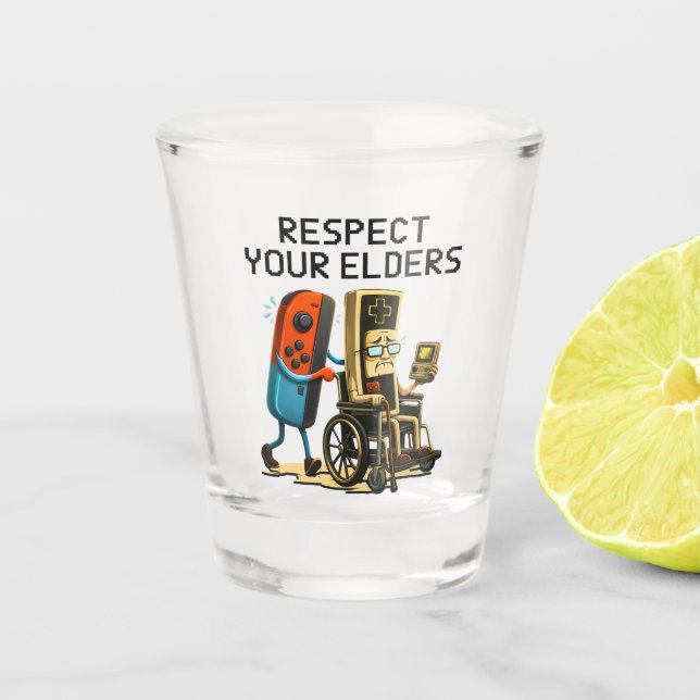 Vaso De Chupito Respect Your Elders Gaming Control Retro Funny (Anverso)