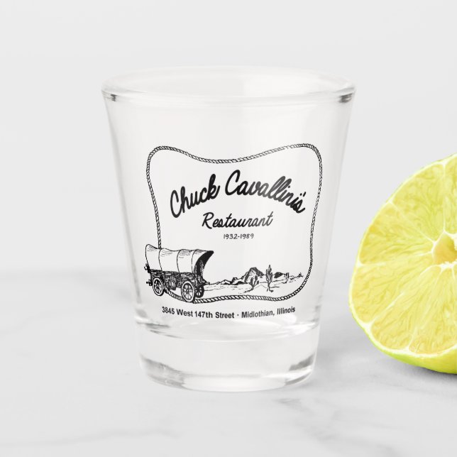 Vaso De Chupito Restaurante Chuck Cavallin, Midlothian, IL (Anverso)