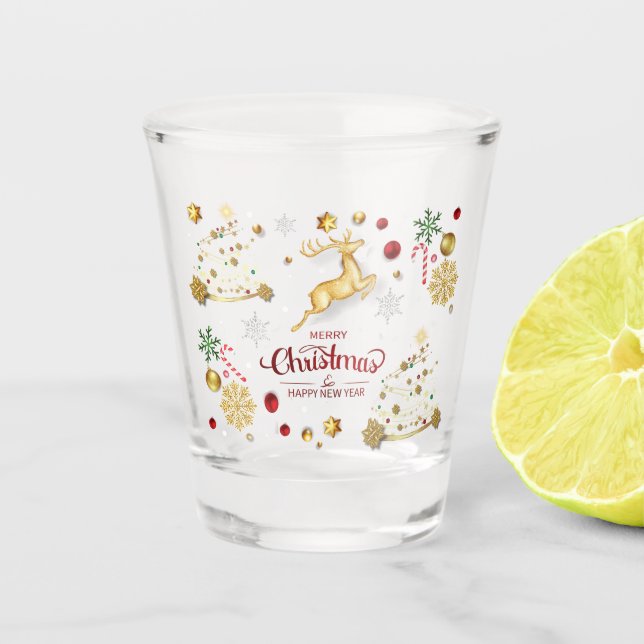 Vaso De Chupito Resto dorado rojo, moro árbol de Navidad (Anverso)