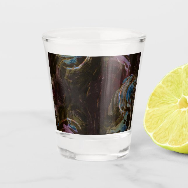 Vaso De Chupito Resumen atómico retro negro (Anverso)