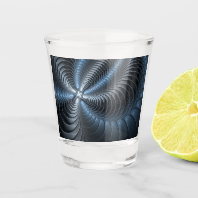 Vaso De Chupito Resumen del arte fractal 3D del gris azul plástico (Anverso)