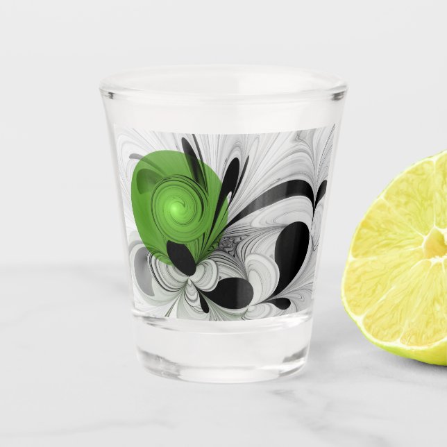 Vaso De Chupito Resumen en blanco y negro con arte fractal verde (Anverso)