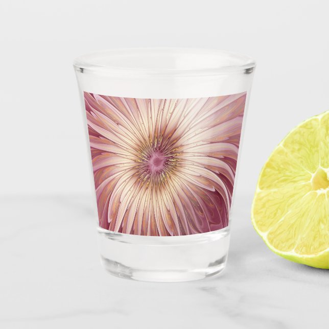 Vaso De Chupito Resumen Flor Arte Fractal y tonos de Borgoña (Anverso)