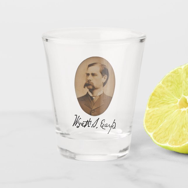 Vaso De Chupito Retrato y firma de Wyatt Earp (Anverso)