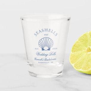 Vaso De Chupito Retro Azules Conchas Marinas & Campanas de Boda De