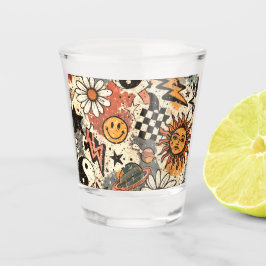 Vaso De Chupito Retro Groovy Smiley Sun Daisy Psychedelic Pattern
