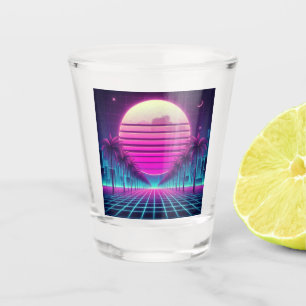 Vaso De Chupito retro, luna de neón/palmas de los años 80