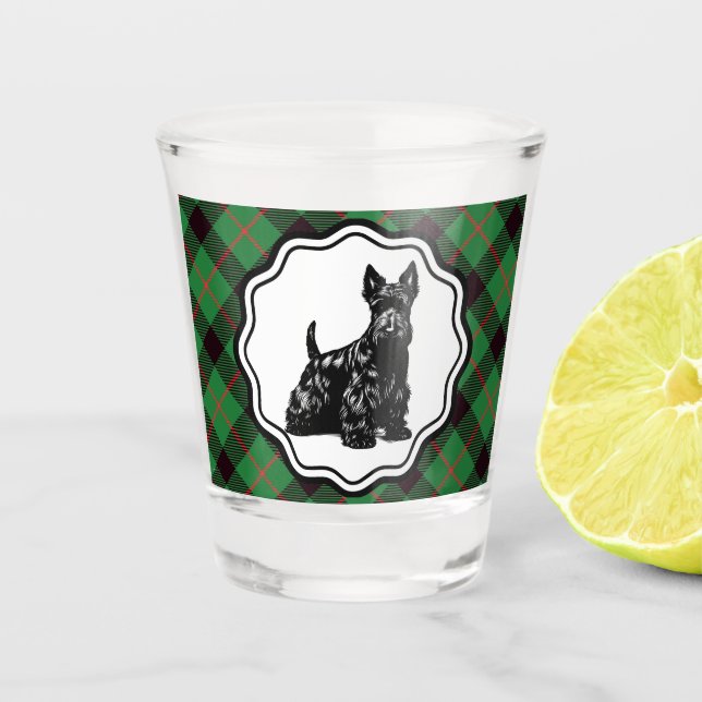 Vaso De Chupito Retro Scottish Terrier Green Plaid (Anverso)