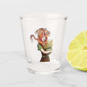Vaso De Chupito Reuniendo flores con un dragón