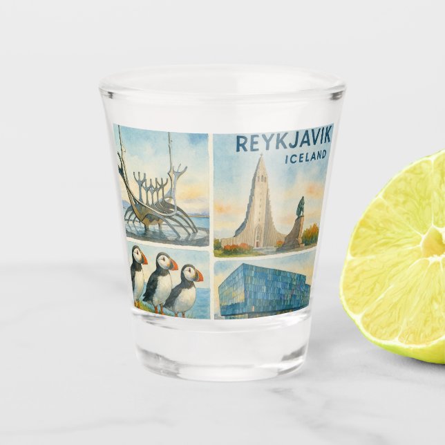 Vaso De Chupito Reykjavik Islandia multivista  (Anverso)