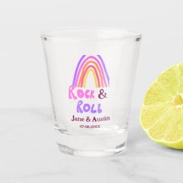 Vaso De Chupito Rock & roll wedding add couple name retro rainbow