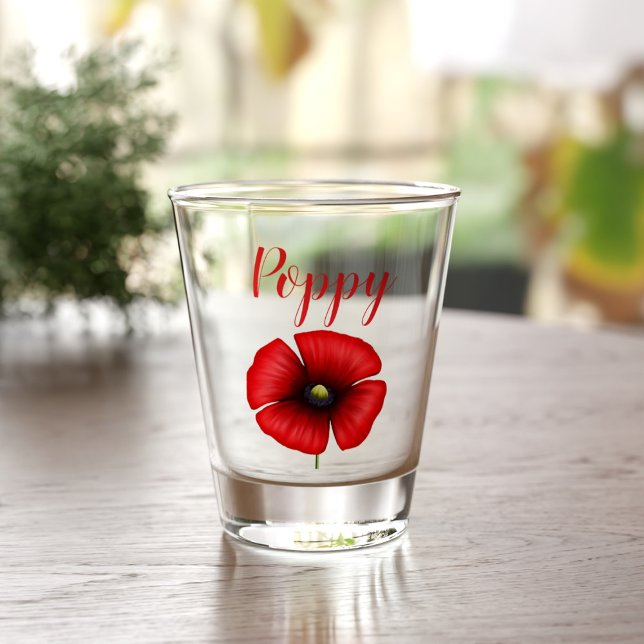 Vaso De Chupito Rojo Poppy Agosto Nacimiento Flor Glass (Pop your name on this cute poppy shot glass)