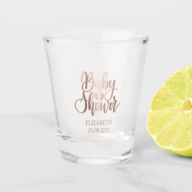 Vaso De Chupito Rosa Gold Baby Shower Feet (Anverso)