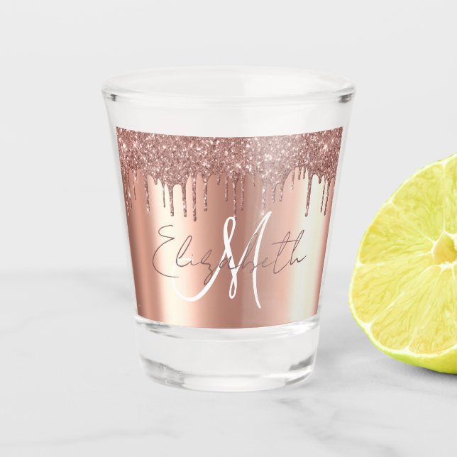 Vaso De Chupito Rosa Oro Dris Purpurina apariencia Monograma (Anverso)