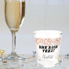 Vaso De Chupito Rosa oro purpurina novia ella dijo sí nombre