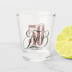 Vaso De Chupito Rosa Purpurina de Oro 50.ª tipografía de cumplea