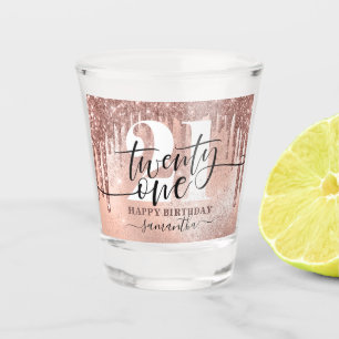 Vaso De Chupito Rosa Purpurina y Relieve metalizado 21º cumpleañ
