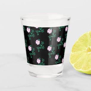 Vaso De Chupito Rosa salvaje - Patrón floral sobre fondo negro