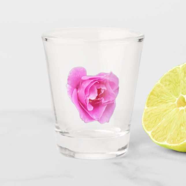 Vaso De Chupito Rosa sobre lentes transparentes (Anverso)
