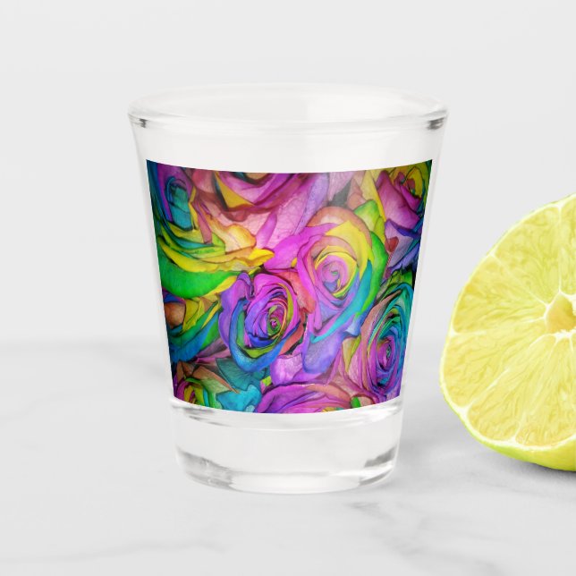 Vaso De Chupito Rosas arcoiris rosados - (Anverso)