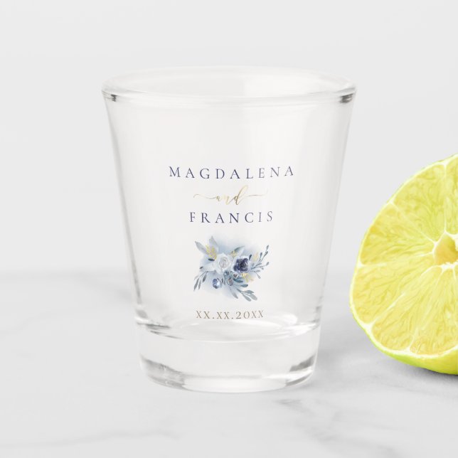 Vaso De Chupito rosas azules bodas (Anverso)